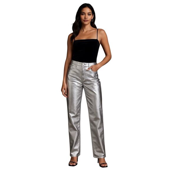 NWT ABERCROMBIE & FITCH Womens 90s Relaxed High Rise Straight Pants 32/14 Silver - Picture 1 of 16
